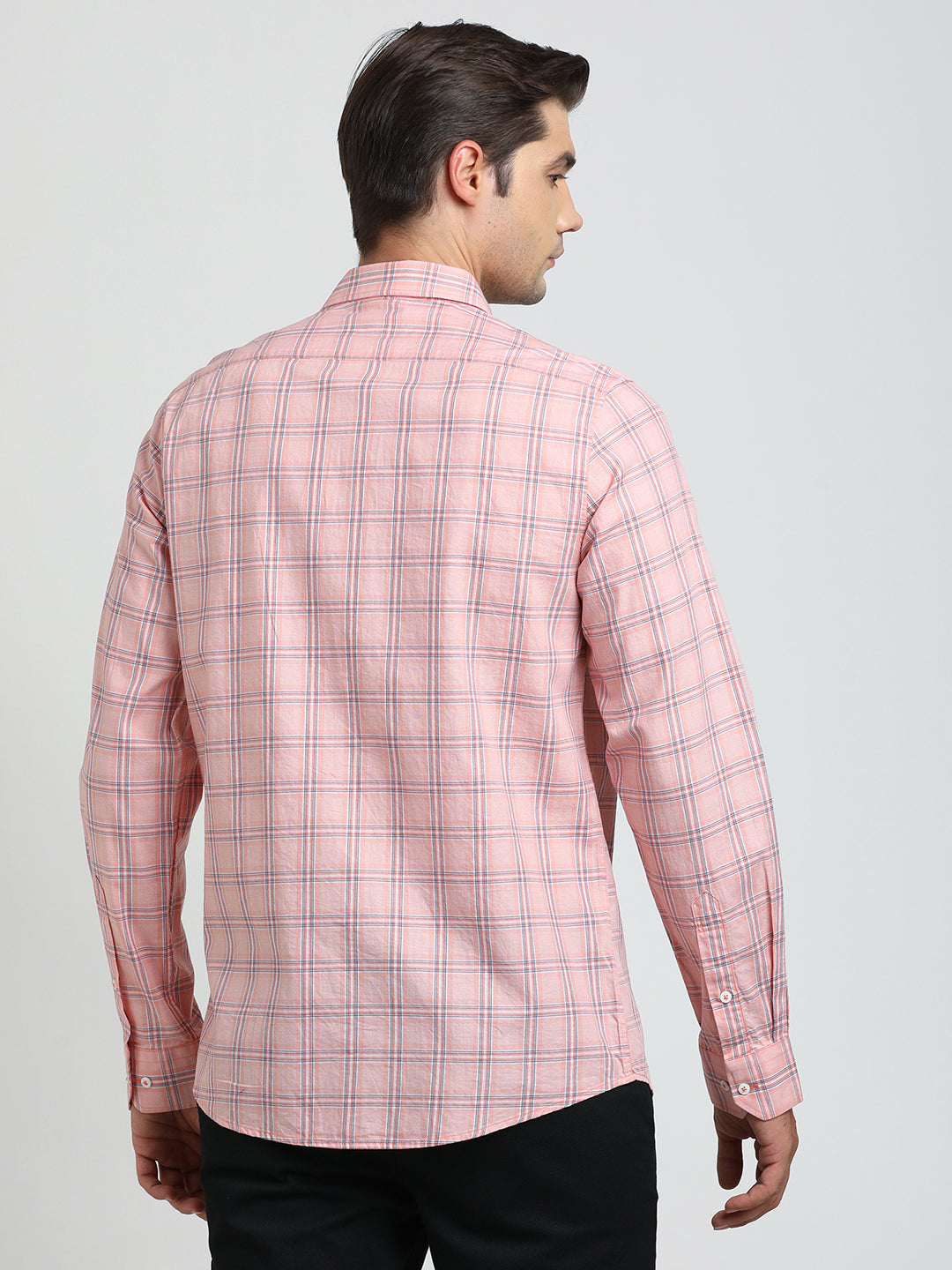 100% Cotton Pink Checkered Slim Fit Full Sleeve Casual Shirt