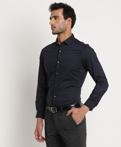 100% Cotton Navy Blue Dobby Slim Fit Full Sleeve Ceremonial Shirt