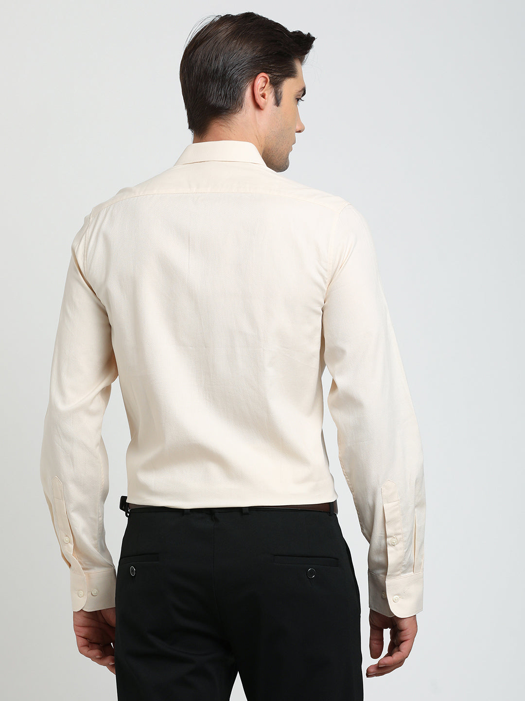 100% Cotton Peach Dobby Slim Fit Full Sleeve Formal Shirt