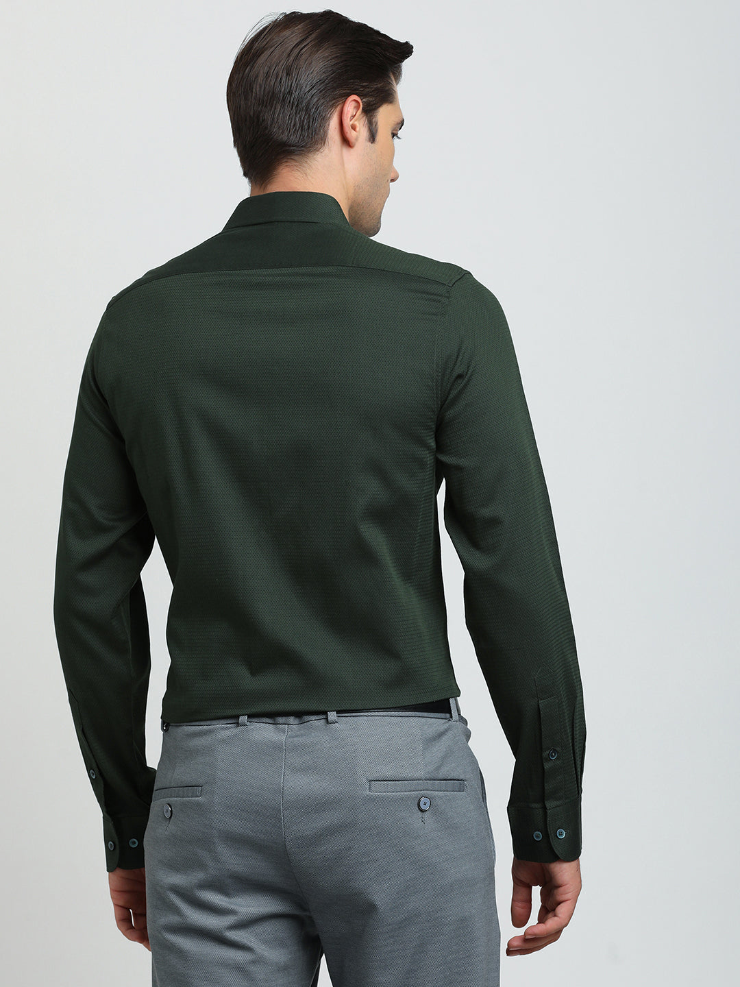 100% Cotton Green Dobby Slim Fit Full Sleeve Formal Shirt