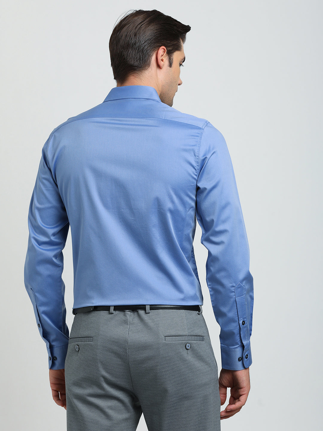 100% Cotton Blue Plain Slim Fit Full Sleeve Formal Shirt