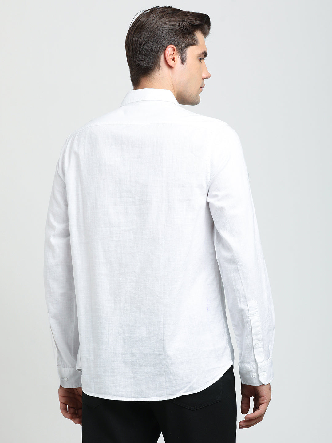 100% Cotton White Plain Slim Fit Full Sleeve Casual Shirt