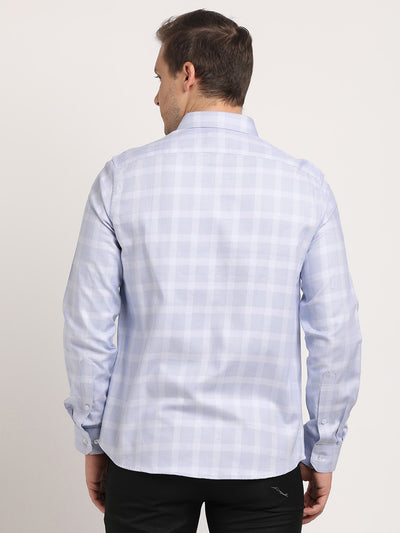 100% Cotton Light Blue Checkered Slim Fit Full Sleeve Formal Shirt