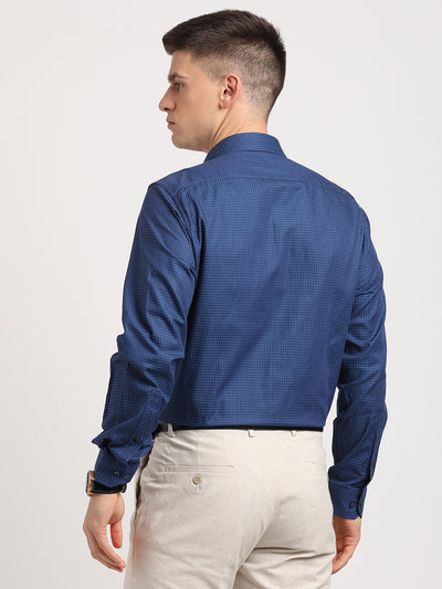 100% Cotton Blue Dobby Regular Fit Full Sleeve Formal Shirt