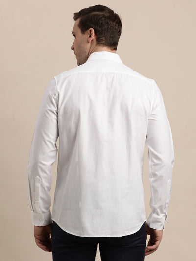 100% Cotton White Dobby Slim Fit Full Sleeve Formal Shirt