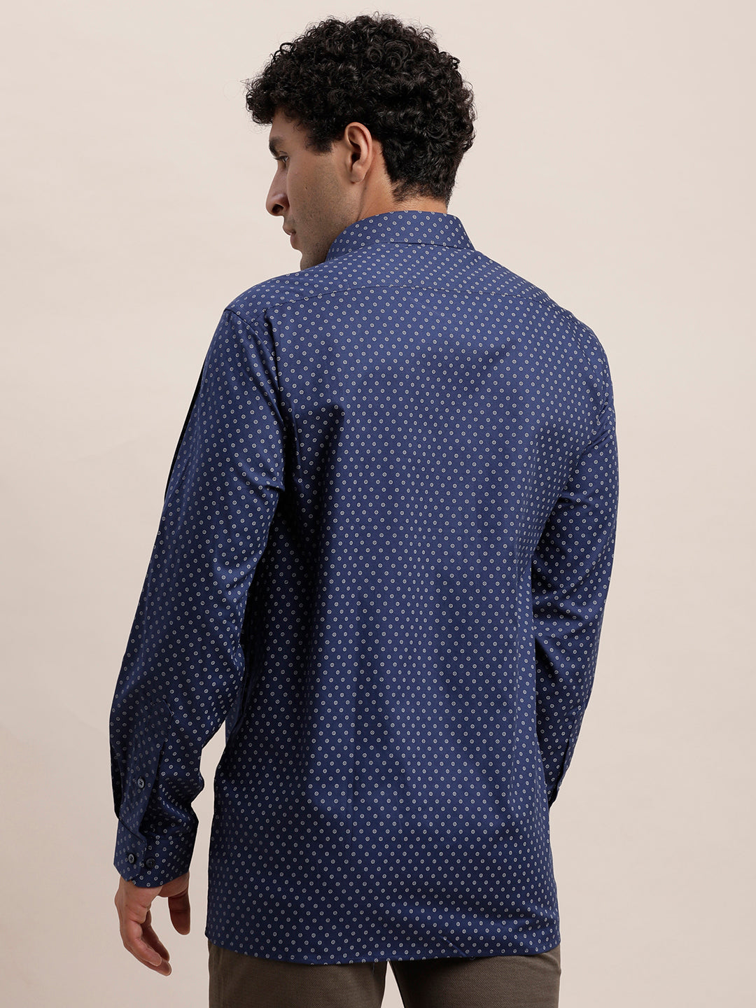 100% Cotton Blue Printed Regular Fit Full Sleeve Formal Shirt