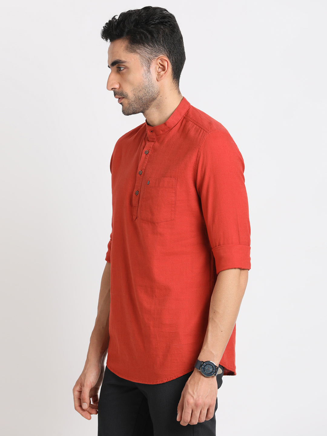 100% Cotton Brick Red Plain Slim Fit Full Sleeve Casual Shirt