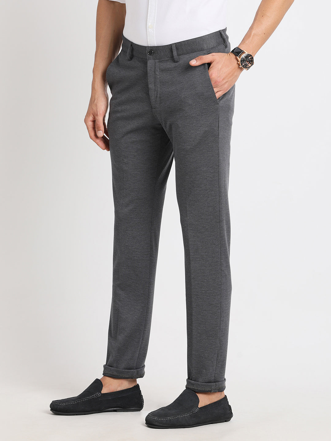 Cotton Grey Dobby Ultra Slim Fit Flat Front Ceremonial Trouser