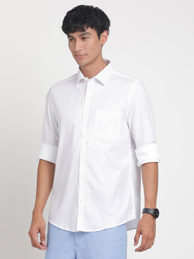 100% Cotton White Printed Slim Fit Full Sleeve Formal Shirt