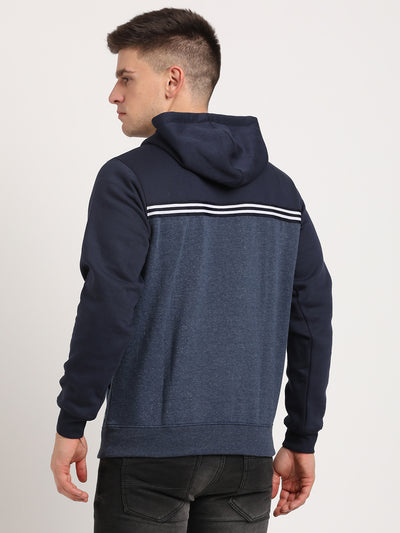 Cotton Stretch Navy Plain Regular Fit Full Sleeve Casual Hoodie Sweatshirt