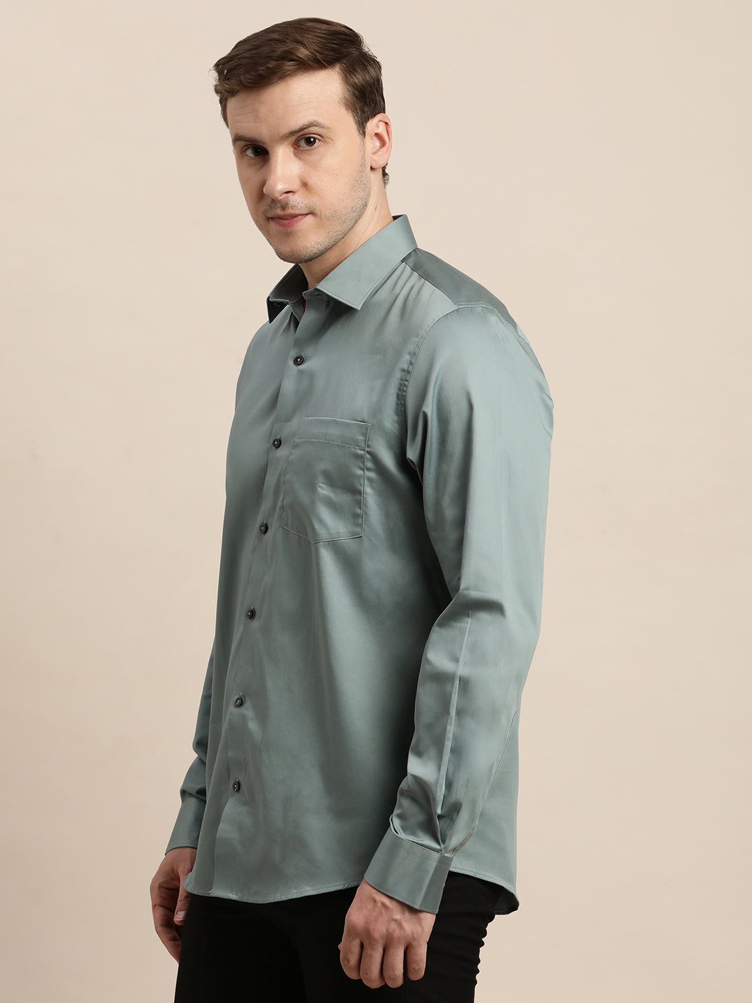 100% Cotton Dark Grey Plain Slim Fit Full Sleeve Formal Shirt