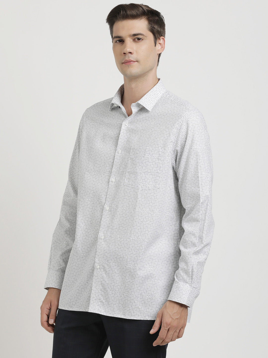 100% Cotton White Printed Regular Fit Full Sleeve Formal Shirt