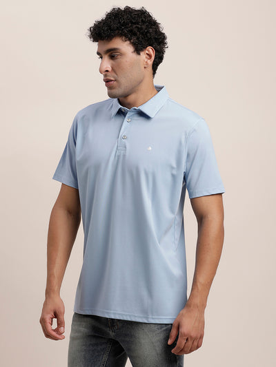 Cotton Plain Light Blue Polo Neck T-Shirt