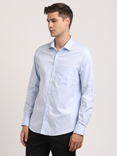 100% Cotton Light Blue Dobby Slim Fit Full Sleeve Formal Shirt