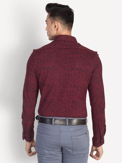 Knitted Maroon Printed Ultra Slim Fit Full Sleeve Ceremonial Shirt