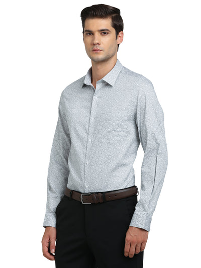 100% Cotton Grey Printed Slim Fit Full Sleeve Formal Shirt