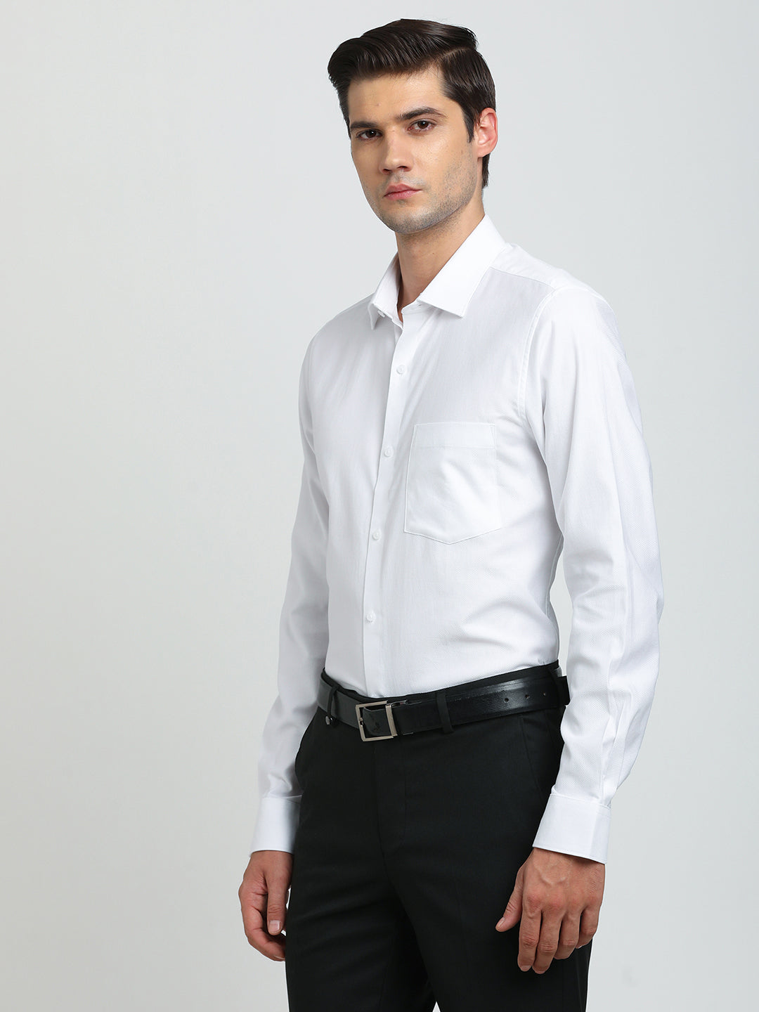 100% Cotton White Dobby Slim Fit Full Sleeve Formal Shirt