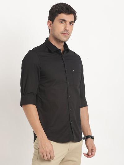 100% Cotton Black Dobby Slim Fit Full Sleeve Casual Shirt