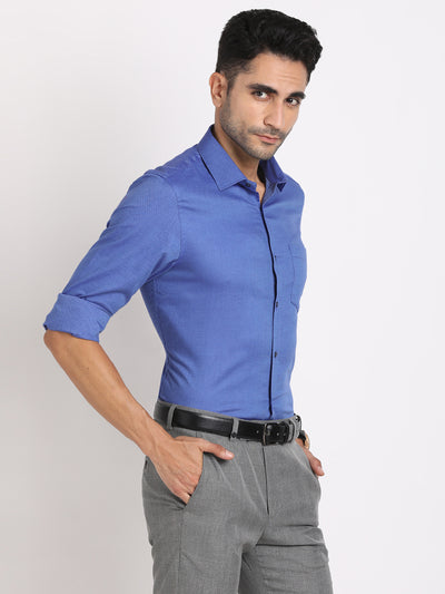 100% Cotton Blue Dobby Slim Fit Full Sleeve Formal Shirt