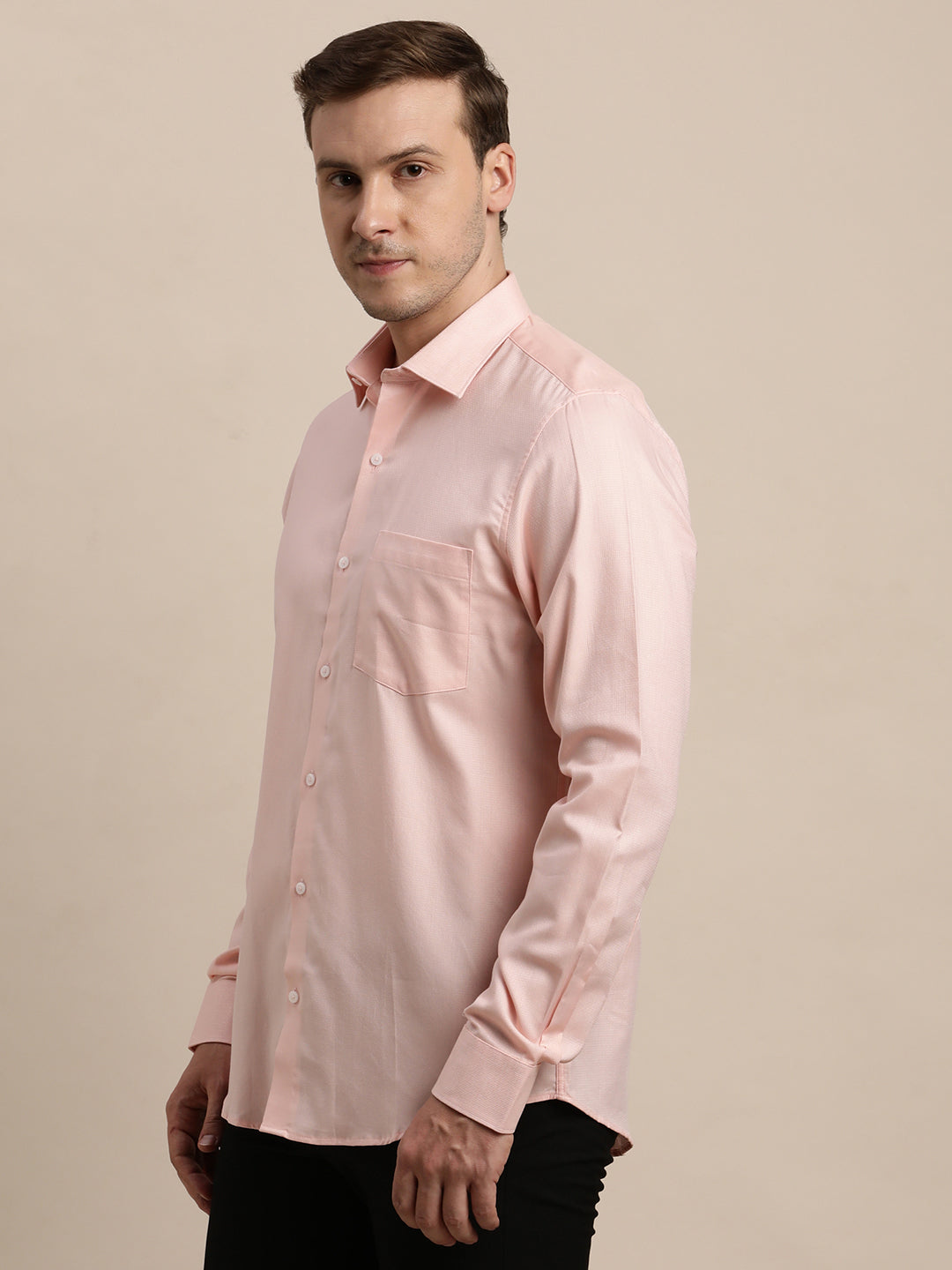 100% Cotton Pink Dobby Slim Fit Full Sleeve Formal Shirt