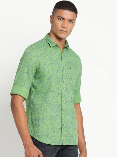 100% Cotton Green Printed Slim Fit Full Sleeve Casual Shirt