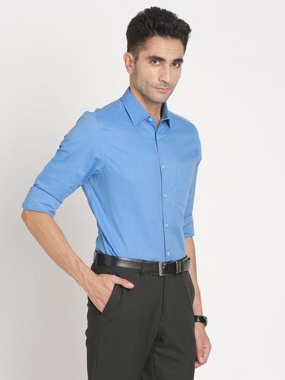 100% Cotton Sky Blue Dobby Slim Fit Full Sleeve Formal Shirt