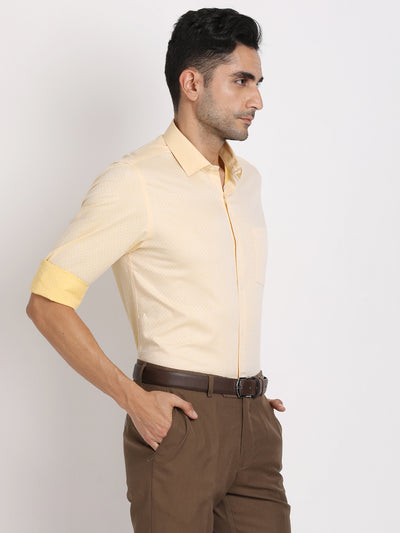 100% Cotton Lemon Yellow Dobby Slim Fit Full Sleeve Formal Shirt