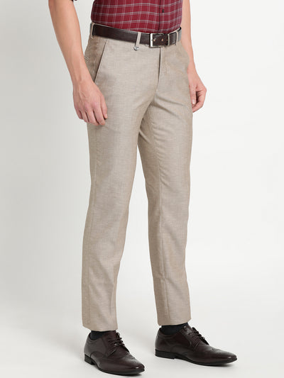 Khaki Dobby Slim Fit Flat Front Formal Trouser