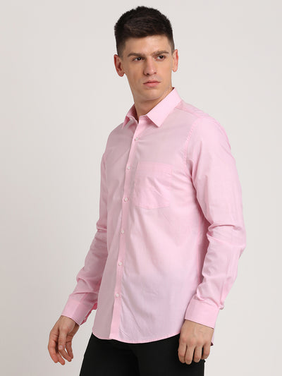 100% Cotton Pink Plain Slim Fit Full Sleeve Formal Shirt