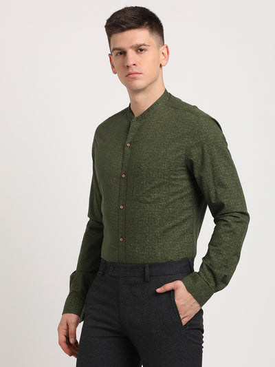 100% Cotton Dark Green Printed Slim Fit Full Sleeve Casual Shirt