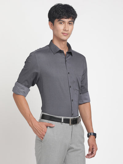 100% Cotton Charcoal Grey Dobby Regular Fit Full Sleeve Formal Shirt