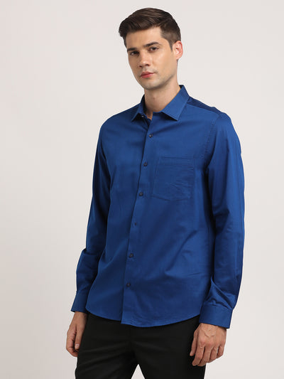 100% Cotton Blue Dobby Slim Fit Full Sleeve Formal Shirt