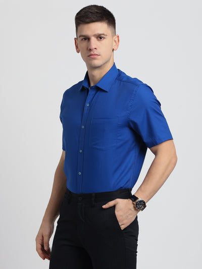 100% Cotton Blue Dobby Regular Fit half Sleeve Formal Shirt