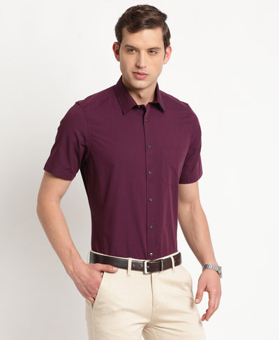 100% Cotton Purple Plain Regular Fit Half Sleeve Formal Shirt