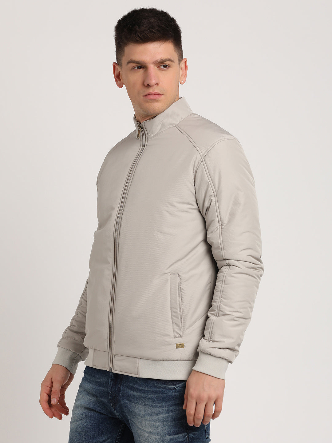 Polyester Solid Heather Grey Zipper Windcheater Jacket