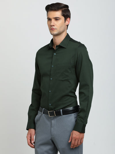 100% Cotton Green Dobby Slim Fit Full Sleeve Formal Shirt