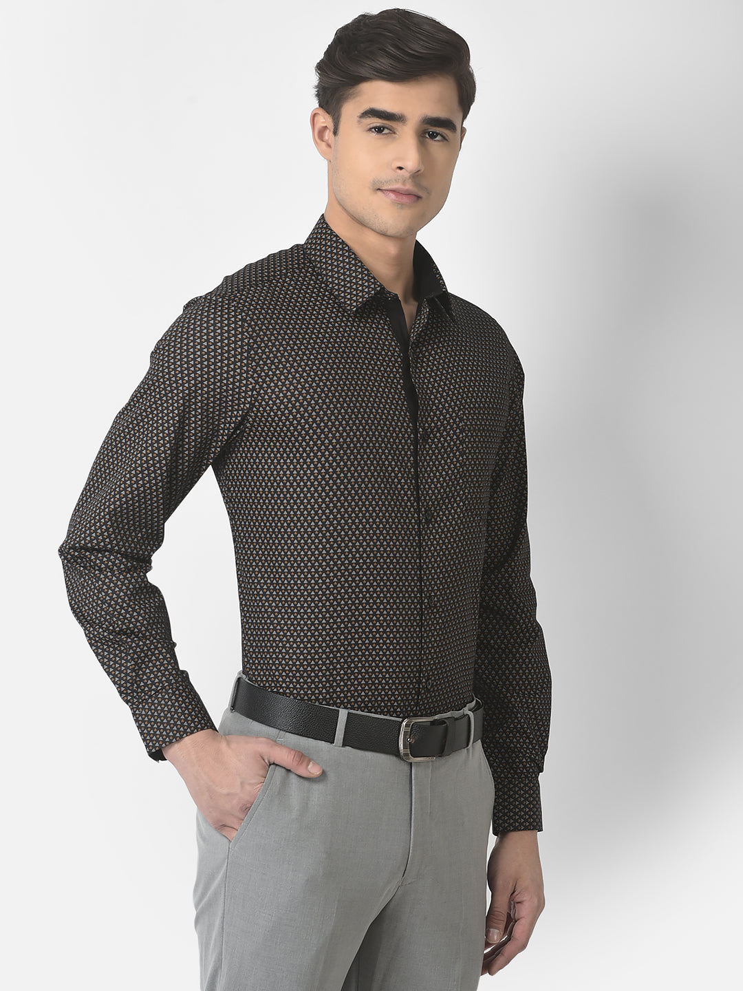 100% Cotton Black Printed Slim Fit Full Sleeve Formal Shirt