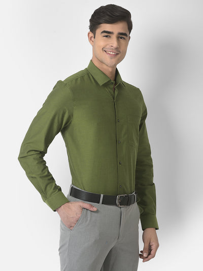 100% Cotton Dark Green Dobby Slim Fit Full Sleeve Formal Shirt