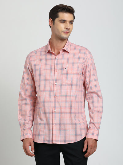 100% Cotton Pink Checkered Slim Fit Full Sleeve Casual Shirt