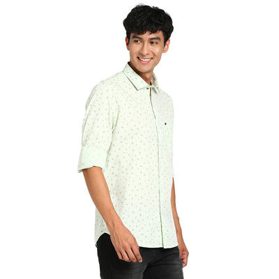 100% Cotton Green Printed Slim Fit Full Sleeve Casual Shirt