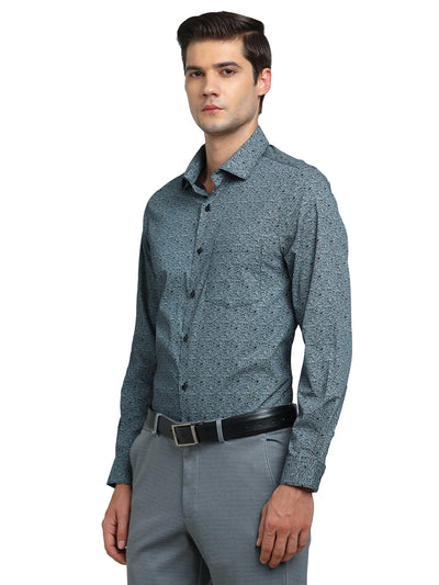 100% Cotton Grey Printed Slim Fit Full Sleeve Formal Shirt