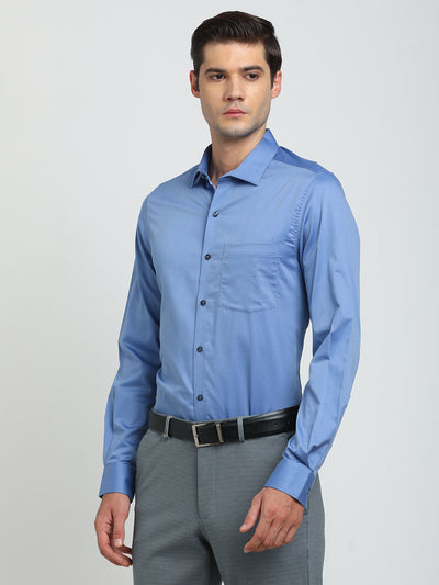 100% Cotton Blue Plain Slim Fit Full Sleeve Formal Shirt