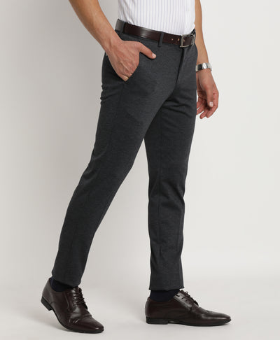 Kintted Navy Blue Ultra Slim Fit Self Design Fesive Trousers