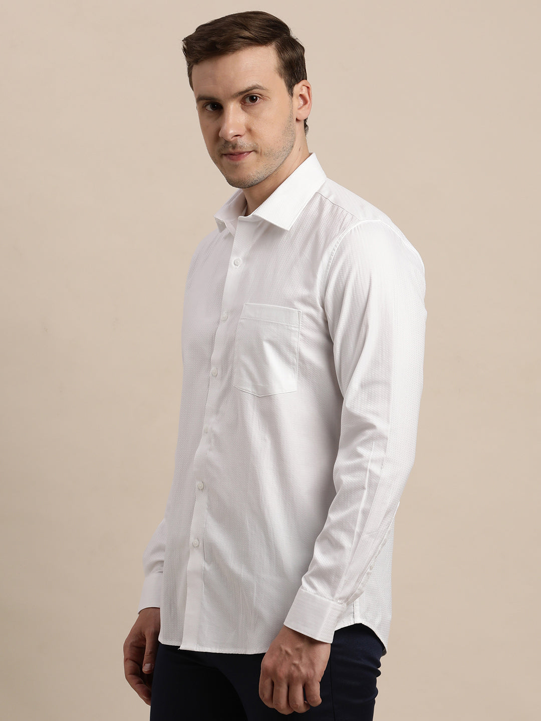 100% Cotton White Dobby Slim Fit Full Sleeve Formal Shirt