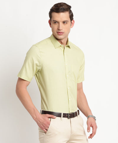 Cotton Tencel Green Printed Regular Fit Half Sleeve Formal Shirt