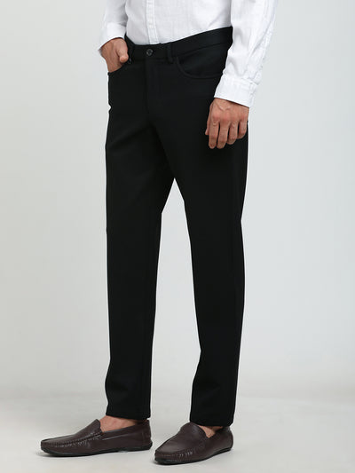 Cotton Black Printed Slim Fit Flat Front Ceremonial Trouser