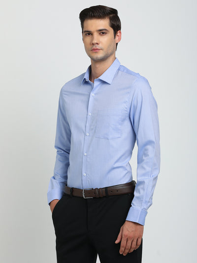 100% Cotton Sky Blue Striped Slim Fit Full Sleeve Formal Shirt