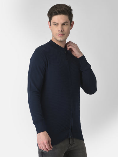 Cotton Blue Striped Regular Fit Full Sleeve Casual Pullover