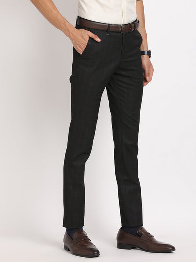 Poly Viscose Black Checkered Ultra Slim Fit Flat Front Formal Trouser