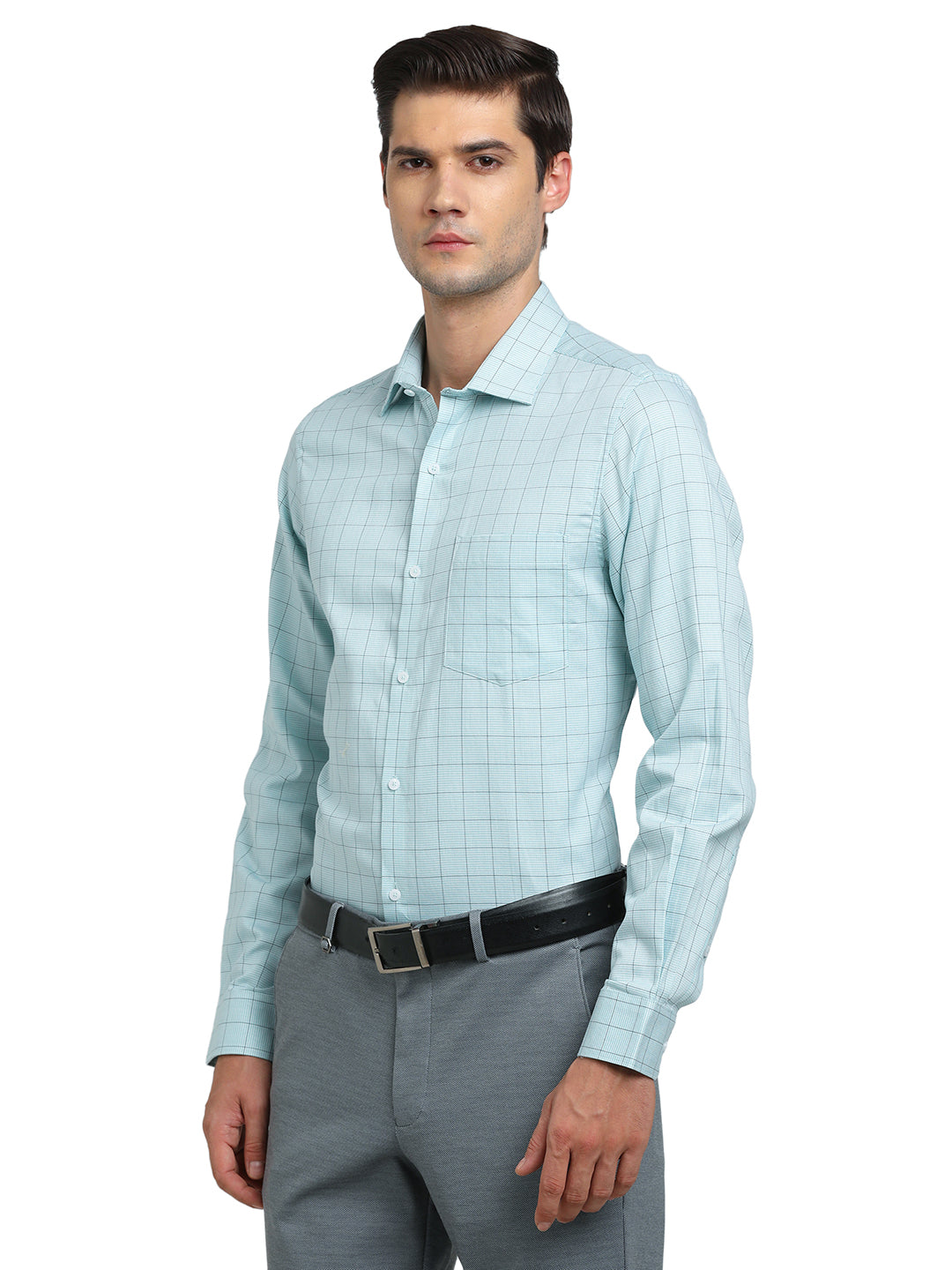 100% Cotton Blue Checkered Slim Fit Full Sleeve Formal Shirt